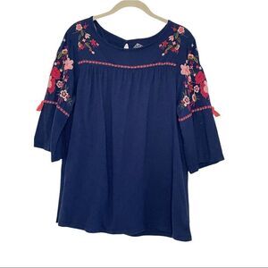 St John’s Bay Navy Embroidered Peasant Top - M